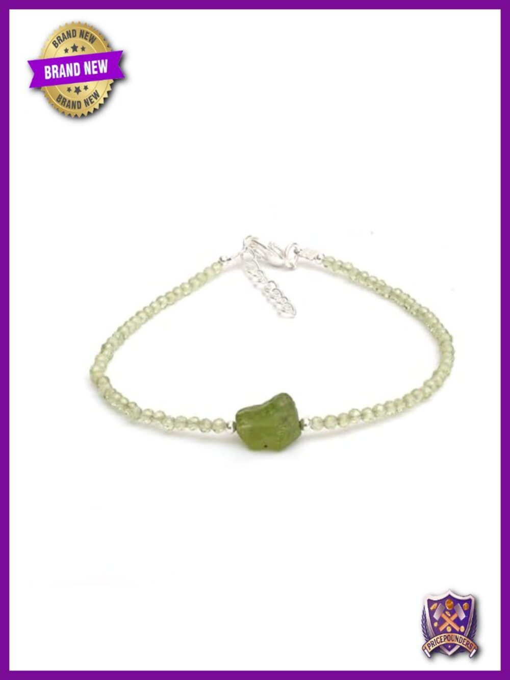 Handmade Beaded Crystal Bracelet Green Peridot Silver Plated Adjustable